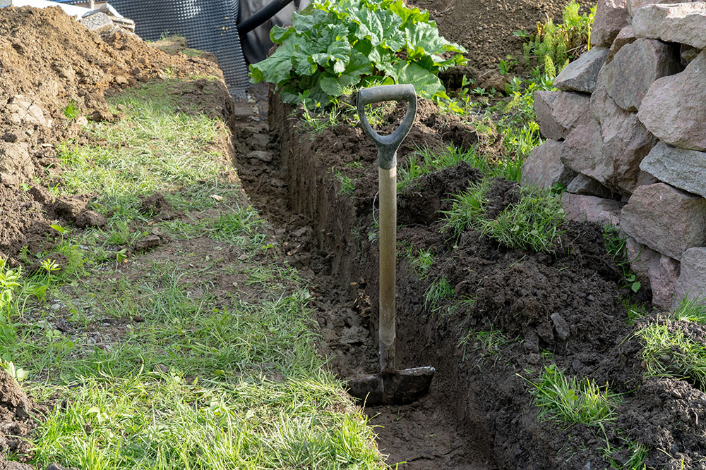 french drain installation progress shot